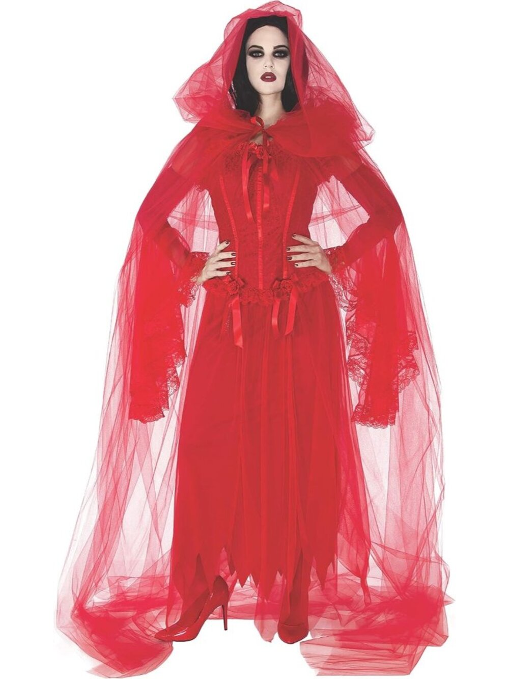 🎃Women's Scarlet Halloween Sheer Mesh Hooded Tulle Cape for Adults costumes
